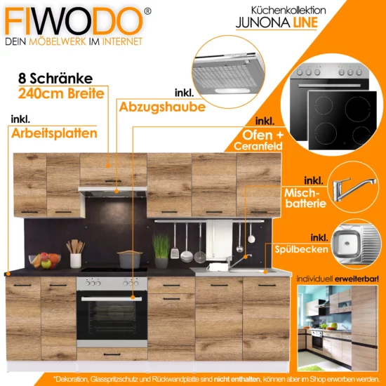 Küche Küchenzeile 240cm mit Elektrogeräten, Spülbecken und Arbeitsplatte – Image 7