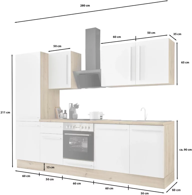 Küchenzeile KS-Florida mit 38mm starker Arbeitsplatte Breite 280 cm,