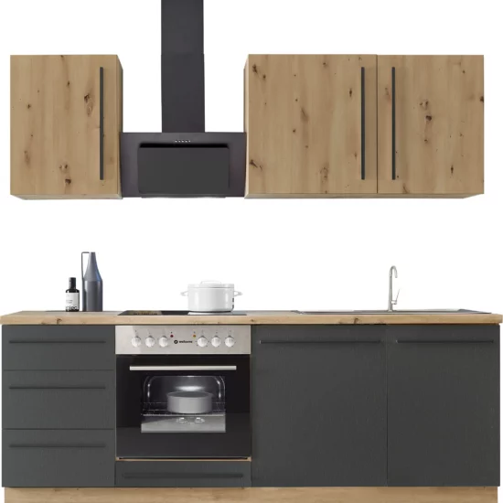 Küchenzeile KS-Florida mit 38mm starker Arbeitsplatte Breite 220 cm, wahlweise mit E-Geräten, Soft-Close-Funktion