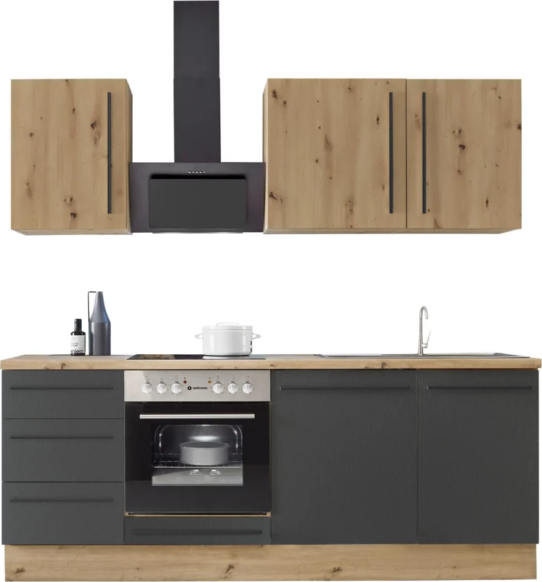 Küchenzeile KS-Florida mit 38mm starker Arbeitsplatte Breite 220 cm, wahlweise mit E-Geräten, Soft-Close-Funktion