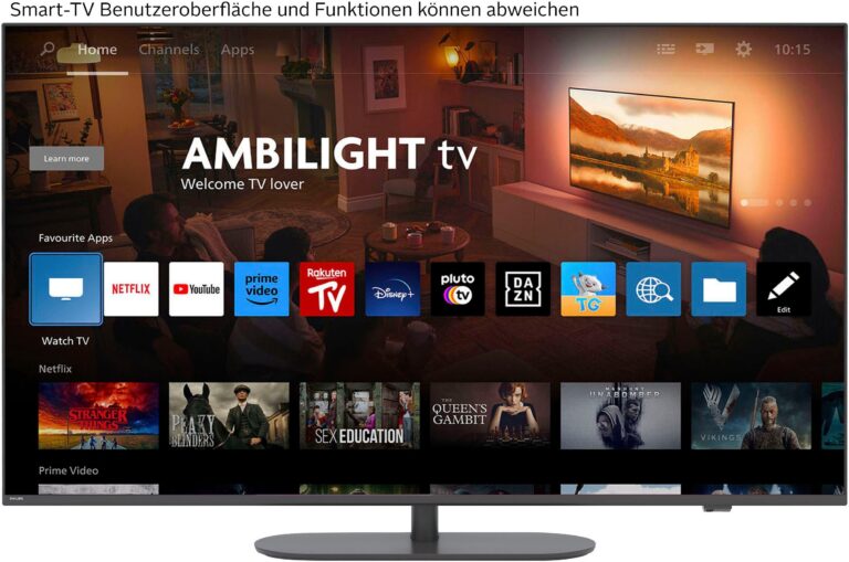 Fernseher Philips PUS9000 – 4K QLED mit 3-seitigem Ambilight, P5 Picture Engine,