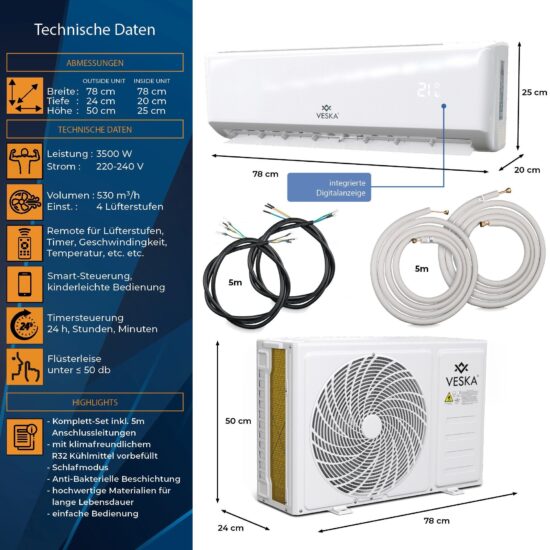 Split-Klimaanlage VESKA® VSK33-12000BTU – Intelligente Klimatisierung – Image 3
