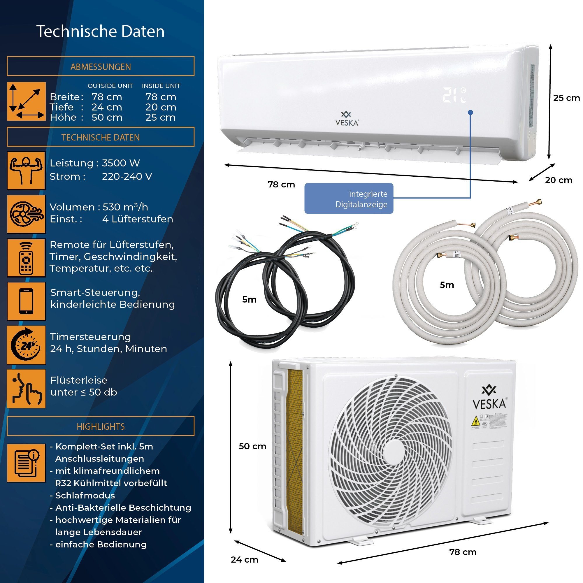 Split-Klimaanlage VESKA® VSK33-12000BTU – Intelligente Klimatisierung – Image 3