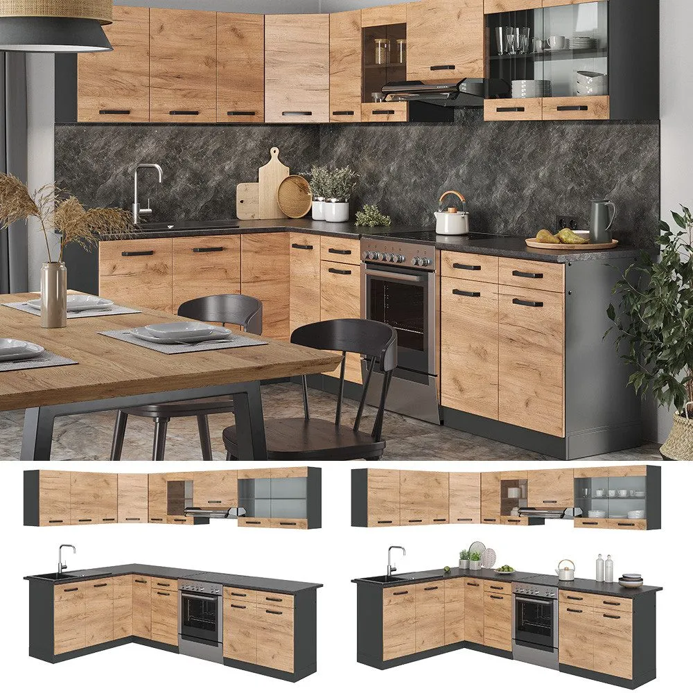 Winkelküche Rick, Anthrazit/Goldkraft Eiche, 267 x 167 cm, AP Schwarz – Image 3