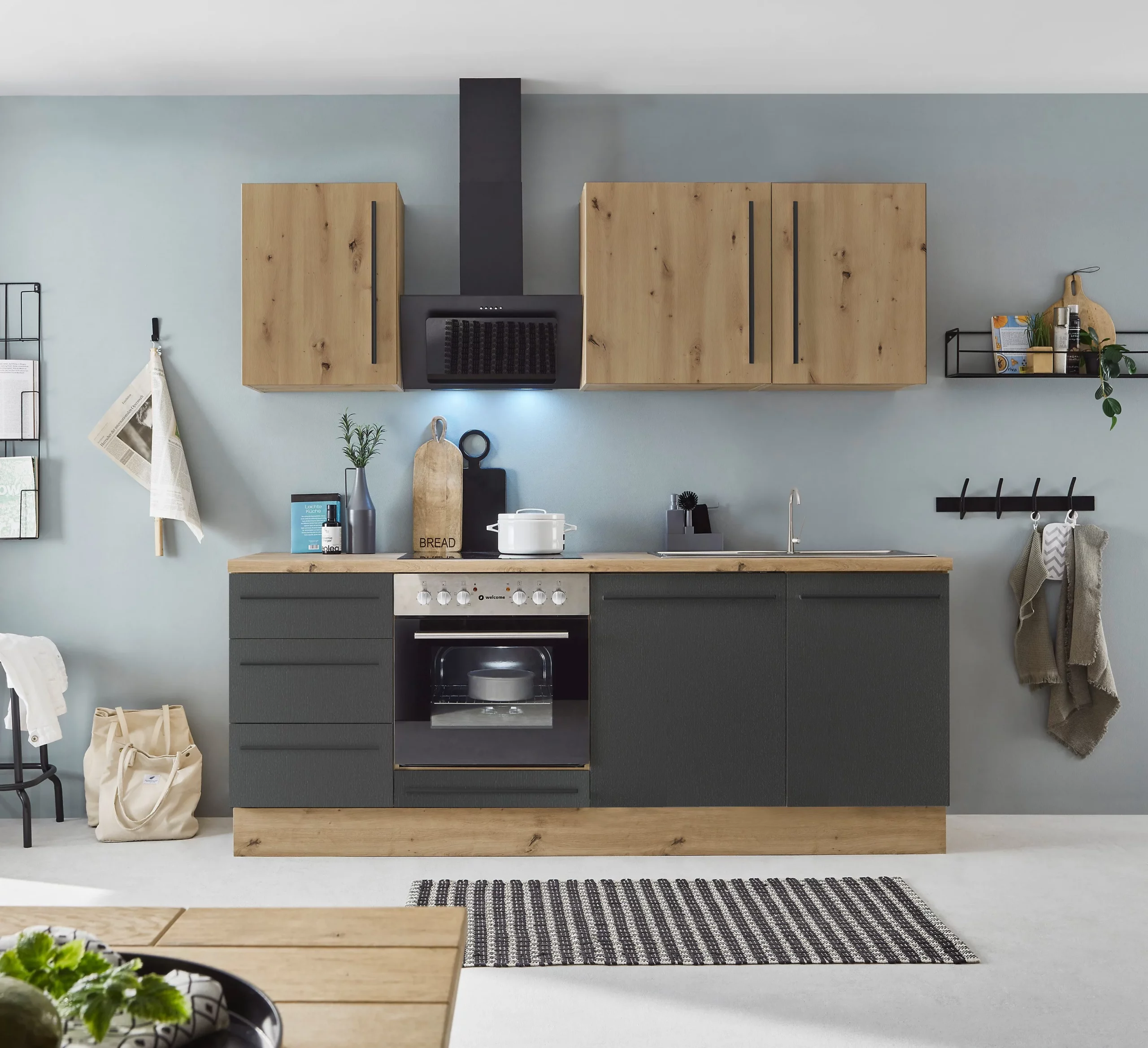 Küchenzeile KS-Florida mit 38mm starker Arbeitsplatte Breite 220 cm, wahlweise mit E-Geräten, Soft-Close-Funktion – Image 5