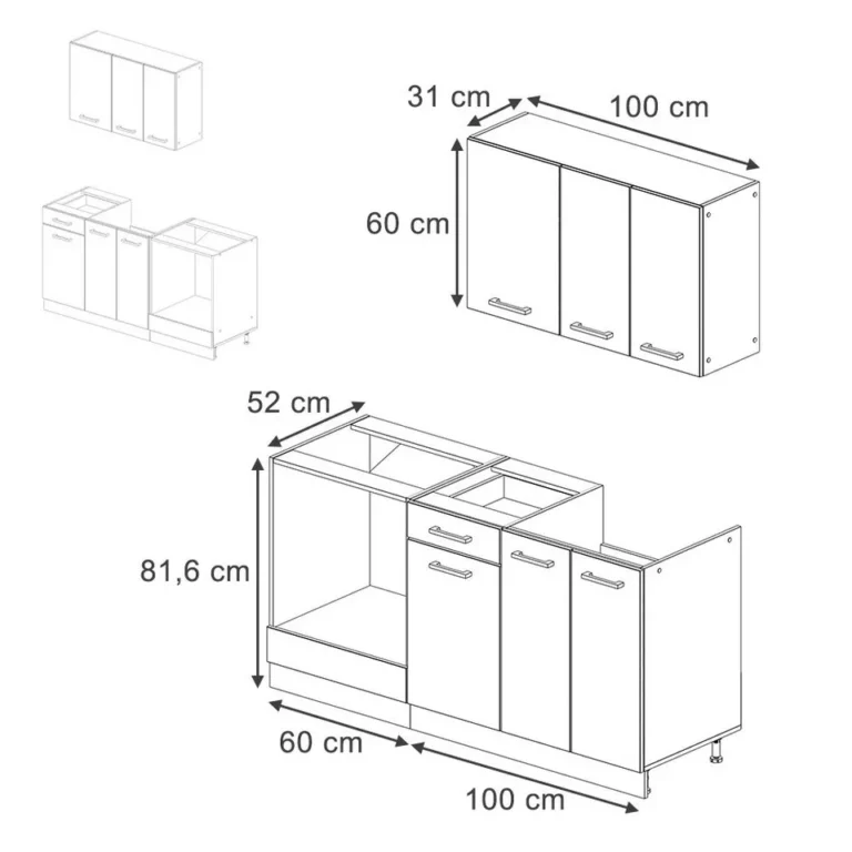 Küchenzeile Vicco R-Line 160 cm – Schwarz Hochglanz