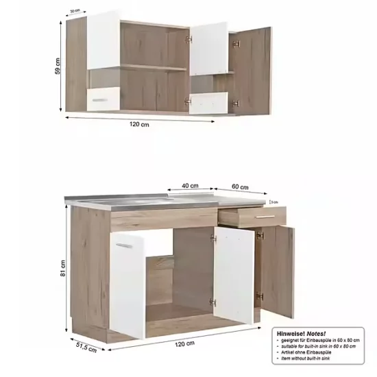 Küchenzeile 120 cm – Weiß Matt mit Grau-Eiche-Dekor – Image 2