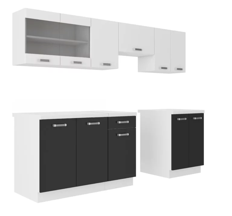 Küchenzeile Omega 240 cm – elegantes Schwarz-Weiß-Design