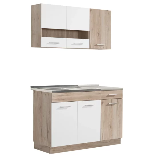Küchenzeile 120 cm – Weiß Matt mit Grau-Eiche-Dekor – Image 3