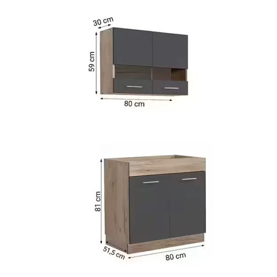Küchenzeile 80 cm – Modernes Grau mit Eichendekor – Image 2