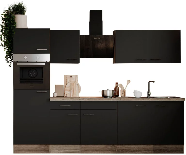 Küchenzeile Girona Art.-Nr. 942 007 574 5 – offene Regale, Metallgriffe und 38-mm-Arbeitsplatte von BASIC by Balculina