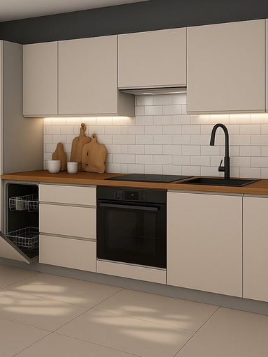 Küchenzeile OPTIFIT Leer Art.-Nr. 7337850369 – Hanseatic E-Geräte, glänzende Fronten und made in Germany