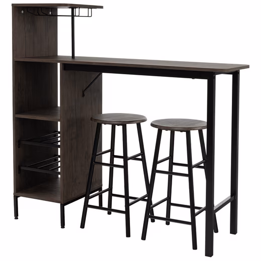 COSTWAY Bartisch (3 TLG. mit Hockern), mit Weinregal & Halterungen – Image 3