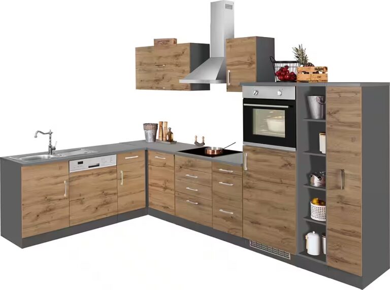 KOCHSTATION Winkelküche KS-Colmar, mit E-Geräten, Stellbreite 210/330 cm