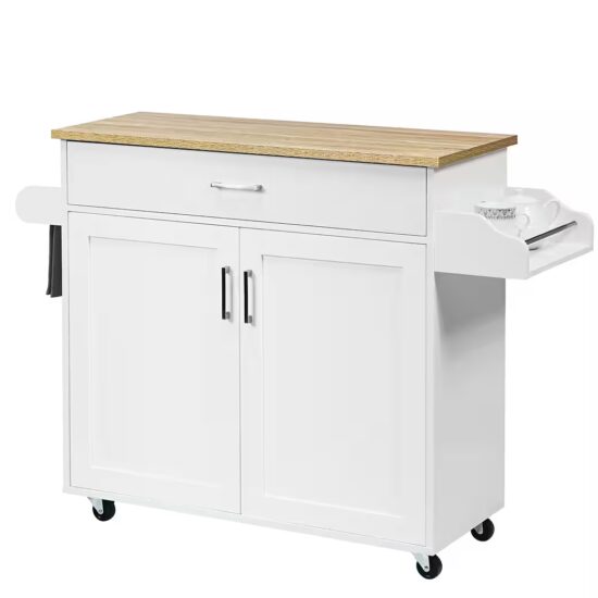 COSTWAY Küchenwagen, Servierwagen mit Arbeitsplatte & Handtuchhalter, Rollen – Image 2