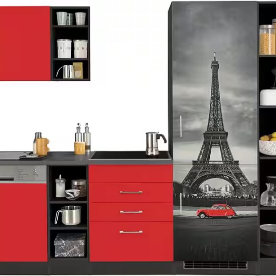KOCHSTATION Küchenzeile KS-Paris – Küchen mit einzigartigen Fotomotiven auf den Fronten, Breite 350 cm, wahlweise mit E-Geräten und Induktion – Image 3