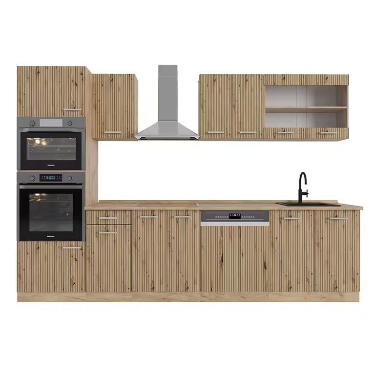 Vicco Küchenzeile R-Line, Anthrazit Hochglanz/Goldkraft Eiche, 300 cm mit Hochschrank...
