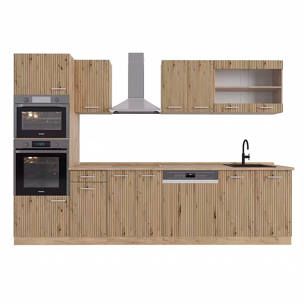 Vicco Küchenzeile R-Line, Anthrazit Hochglanz/Goldkraft Eiche, 300 cm mit Hochschrank... – Image 4