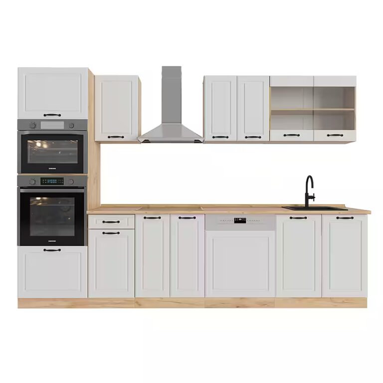 Vicco Küchenzeile R-Line, Anthrazit Hochglanz/Goldkraft Eiche, 300 cm mit Hochschrank...