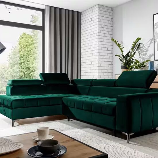 Fun Möbel Ecksofa Schlafsofa Sofa AGNESA SPEED mit Ottomane in Stoff Salvador, mit Schlaffunktion, einstellbare Kopfstützen – Image 3