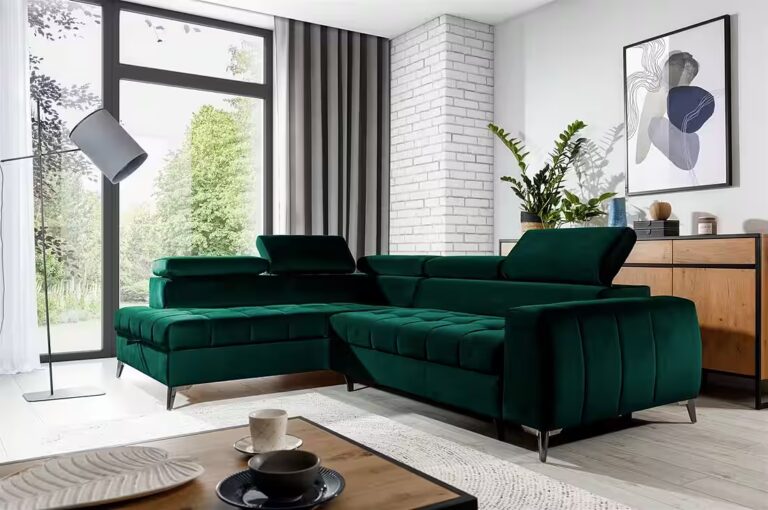 Fun Möbel Ecksofa Schlafsofa Sofa AGNESA SPEED mit Ottomane in Stoff Salvador, mit Schlaffunktion, einstellbare Kopfstützen