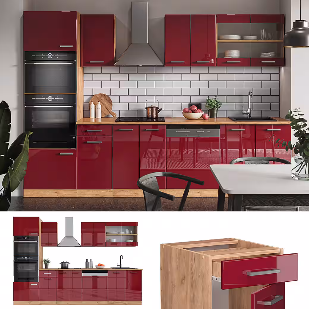 Vicco Küchenzeile R-Line, Anthrazit Hochglanz/Goldkraft Eiche, Ohne Arbeitsplatten – Image 3