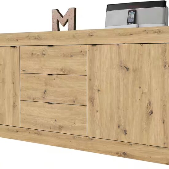 Home affaire Sideboard Basic Breite 210 cm, Kommode 2 Türen, 3 Schubkästen, Anrichte, Metallgriff, moderne Rahmenoptik, viel Stauraum, Farbauswahl – Image 2