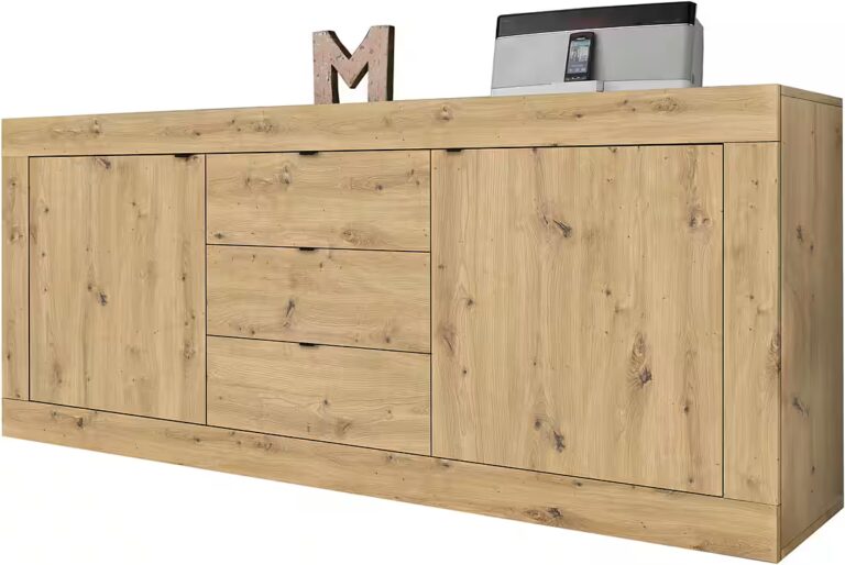 Home affaire Sideboard Basic Breite 210 cm, Kommode 2 Türen, 3 Schubkästen, Anrichte, Metallgriff, moderne Rahmenoptik, viel Stauraum, Farbauswahl