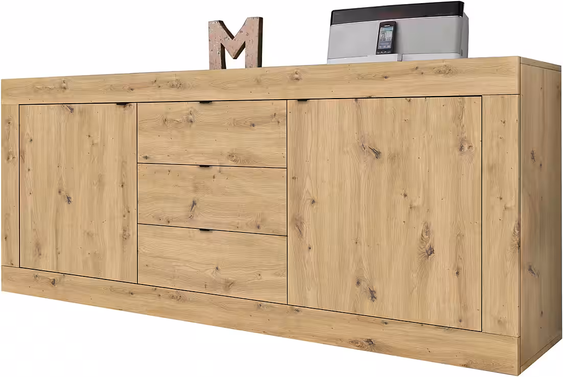 Home affaire Sideboard Basic Breite 210 cm, Kommode 2 Türen, 3 Schubkästen, Anrichte, Metallgriff, moderne Rahmenoptik, viel Stauraum, Farbauswahl – Image 2