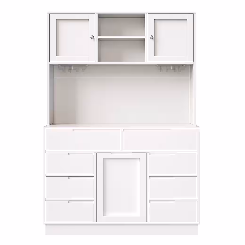 Flieks Küchenbuffet mit LED-Beleuchtung, Gläserhalter, 8 Schubladen und 3 Türen (1-St., B120/T40/H183,5 cm) Hochschrank Küchenschrank Geschirrschrank mit verstellbaren Ablagen – Image 2