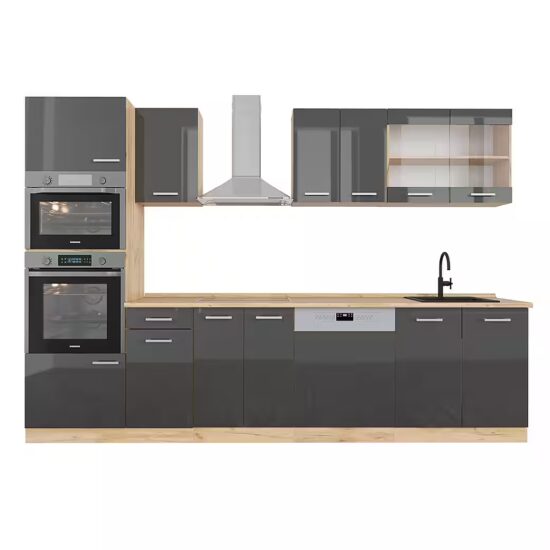 Vicco Küchenzeile R-Line, Anthrazit Hochglanz/Goldkraft Eiche, Ohne Arbeitsplatten – Image 2