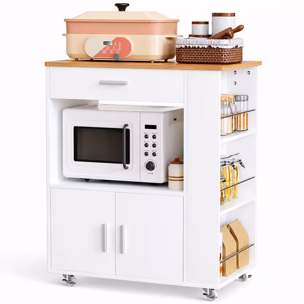 Yorbay Küchenwagen mit Rollen,Servierwagen mit Arbeitsplatte, Kücheninsel Freistehend, (75*46*88 cm), Küchenschrank mit Schublade & 3 Gewürzregalen – Image 2