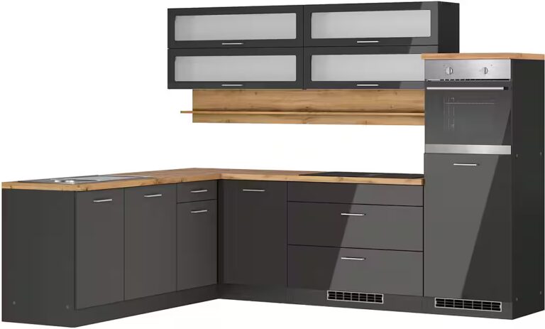 KOCHSTATION Winkelküche KS-Milan, optional mit Muldenlüfter, Stellbr.270/220 cm, wahlweise mit E-Geräten, Kochfeld mit Dunstabzug