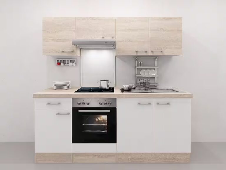 Flex-Well Küchenzeile Küchenzeile mit E-Geräten - 210 cm breit - Weiß Sonoma Eiche – Salerno