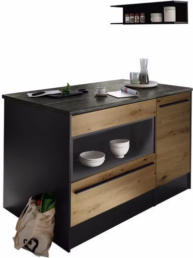 Flieks Kücheninsel mit Schubladen, Türablagen und verstellbaren Ablagen, (B120/T60/H90 cm), Küchenschrank mit Haustierruhebereich und Stauraum Mehrzweckschrank – Image 4