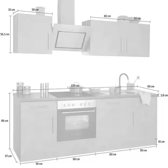 Küchenzeile Cali - Küche mit E-Geräten - Komplett Set, Breite 220cm – Image 4