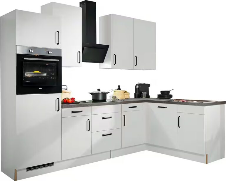 wiho Küchen Winkelküche "Simi", mit verstellbaren Füßen, wahlweise mit E-Geräten, Soft-Close-Funktion in Schubkästen & Auszügen, Stellbreite 285/175 cm