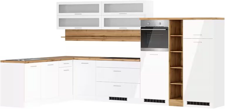 KOCHSTATION Winkelküche KS-Milan, optional mit Muldenlüfter, Stellbr.360/220 cm, wahlweise mit E-Geräten, Kochfeld mit Dunstabzug