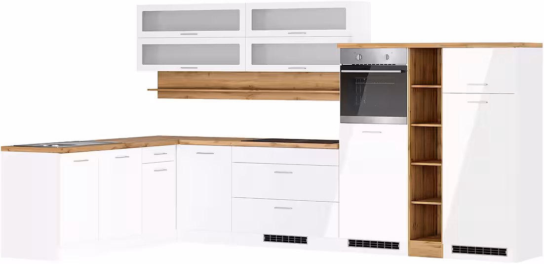 KOCHSTATION Winkelküche KS-Milan, optional mit Muldenlüfter, Stellbr.360/220 cm, wahlweise mit E-Geräten, Kochfeld mit Dunstabzug – Image 9