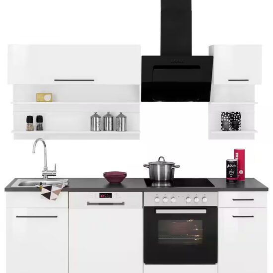 KOCHSTATION Küchenzeile KS-Tulsa, mit E-Geräten, Breite 210 cm, schwarze Metallgriffe, MDF Fronten – Image 9
