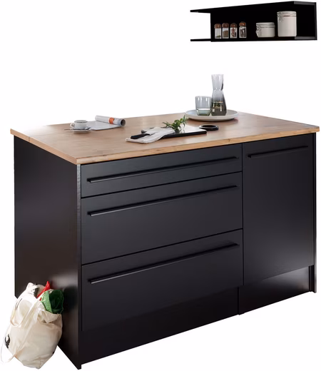 Flieks Kücheninsel mit Schubladen, Türablagen und verstellbaren Ablagen, (B120/T60/H90 cm), Küchenschrank mit Haustierruhebereich und Stauraum Mehrzweckschrank – Image 3