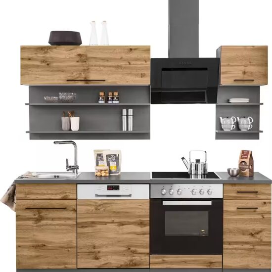 KOCHSTATION Küchenzeile KS-Tulsa, mit E-Geräten, Breite 210 cm, schwarze Metallgriffe, MDF Fronten – Image 10