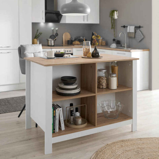 BASIC by Balculina Kücheninsel Sugar Kücheninsel, Kücheninsel BxHxT 124x90x75, Breite 124 cm, Melaminbeschichtung, 4 offene Fächer – Image 1