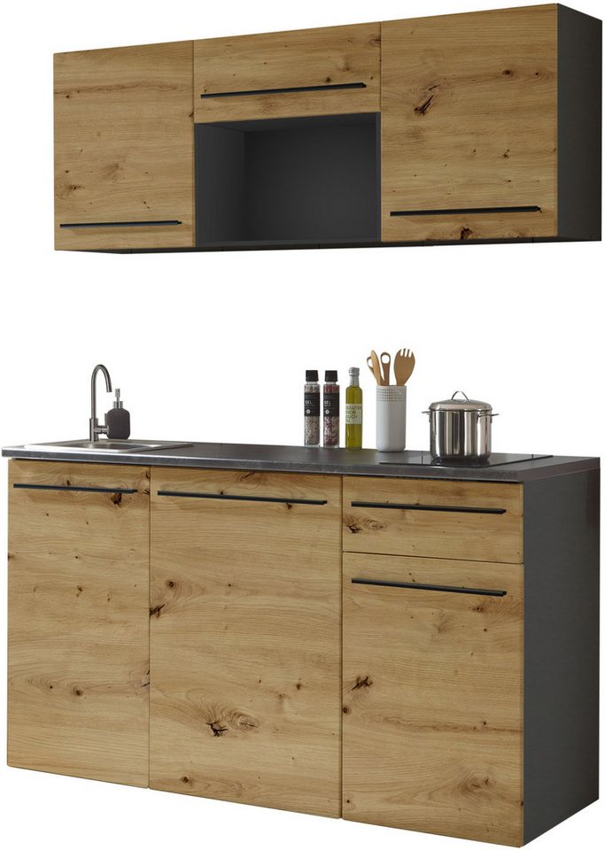 BASIC by Balculina Pantryküche Jazz Singleküche, Breite 160 cm, wahlweise mit E-Geräten und Mikrowelle