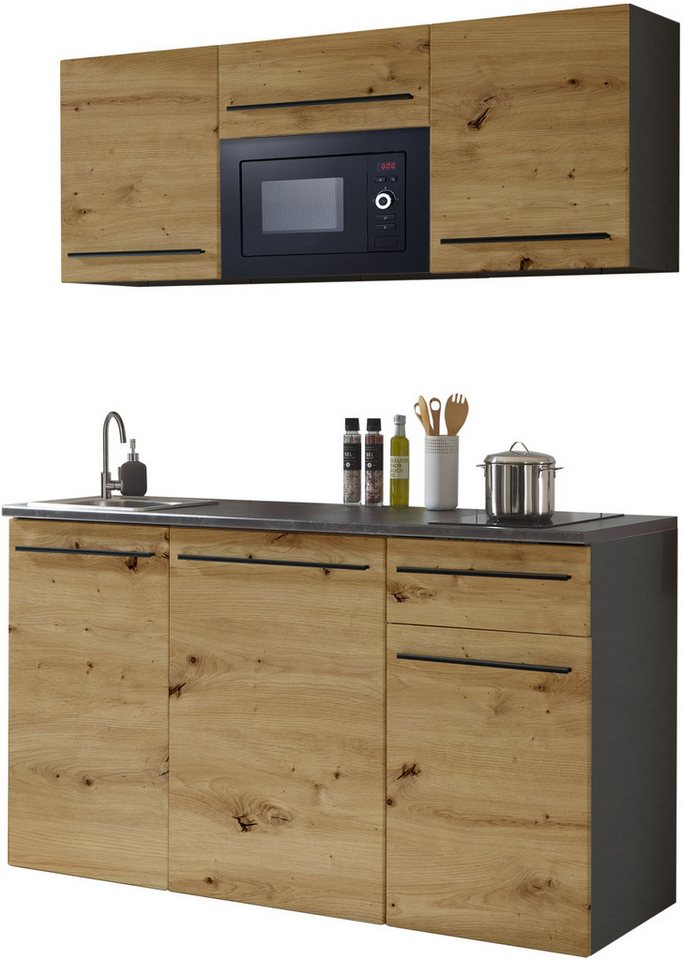 BASIC by Balculina Pantryküche Jazz Singleküche, Breite 160 cm, wahlweise mit E-Geräten und Mikrowelle
