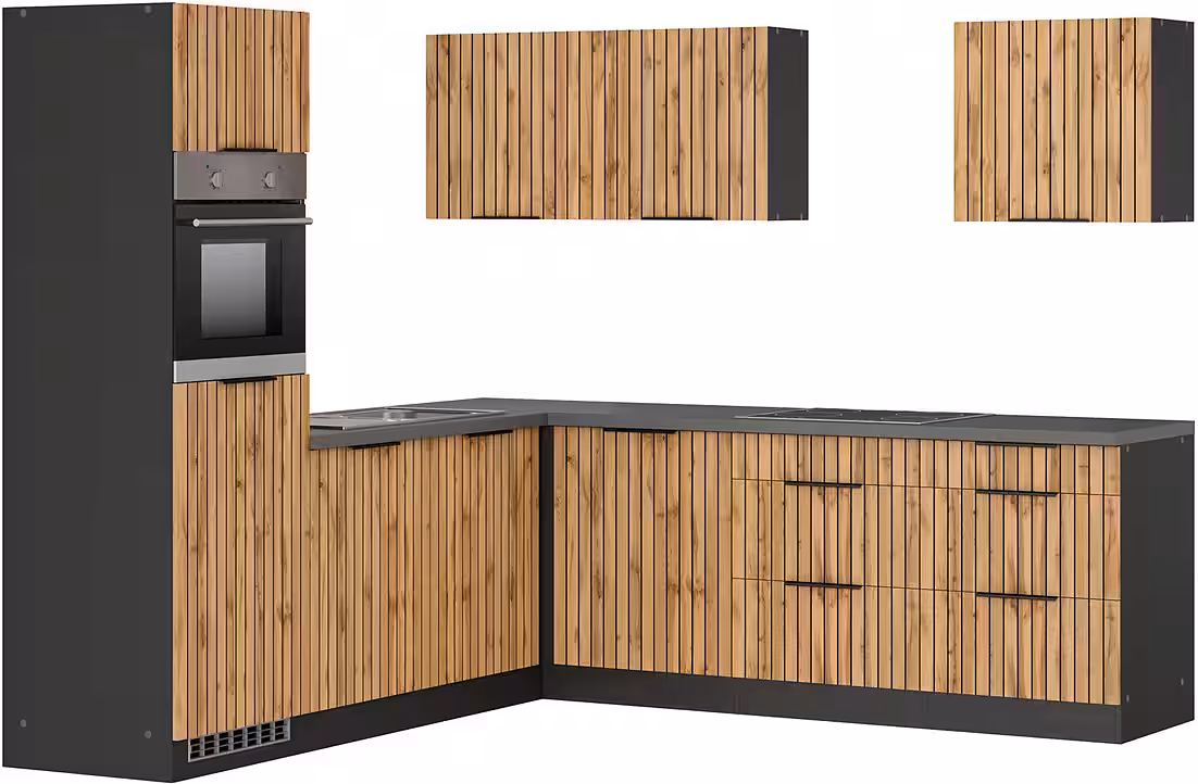 KOCHSTATION Winkelküche KS-Lagos, Stellbreite 240/240 cm, wahlweise mit E-Geräten, GK-oder Induktionskochfeld,Kühlschrank,Spüle edelstahl oder schwarz – Image 1