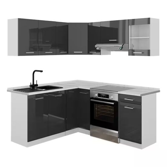 Vicco Winkelküche Rick, Anthrazit Hochglanz/Weiß/Weiß, 190 x 60 cm, AP Marmor – Image 5