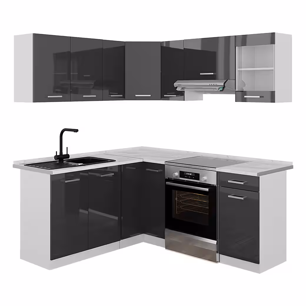 Vicco Winkelküche Rick, Anthrazit Hochglanz/Weiß/Weiß, 190 x 60 cm, AP Marmor – Image 5