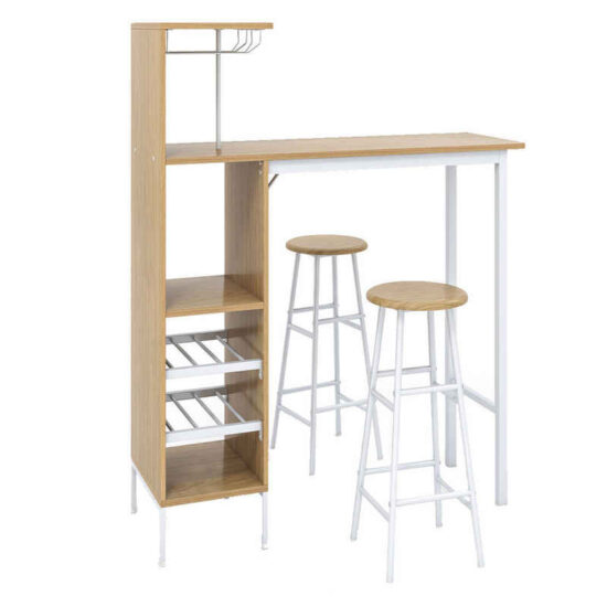 COSTWAY Bartisch (3 TLG. mit Hockern), mit Weinregal & Halterungen – Image 1