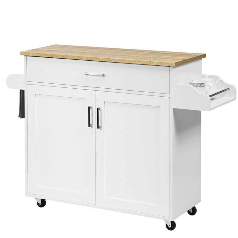 COSTWAY Küchenwagen, Servierwagen mit Arbeitsplatte & Handtuchhalter, Rollen